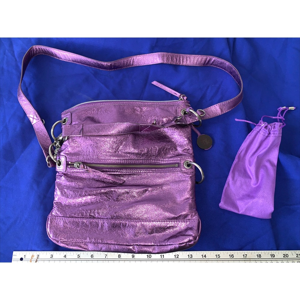 The Sak Women's Crossbody Bag Purse Metallic Purple Leather Slim Strap
